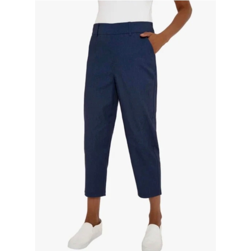 Mario Serrani Italy Women Blue Capri Pant Stretch Cropped Work Trousers Size L
